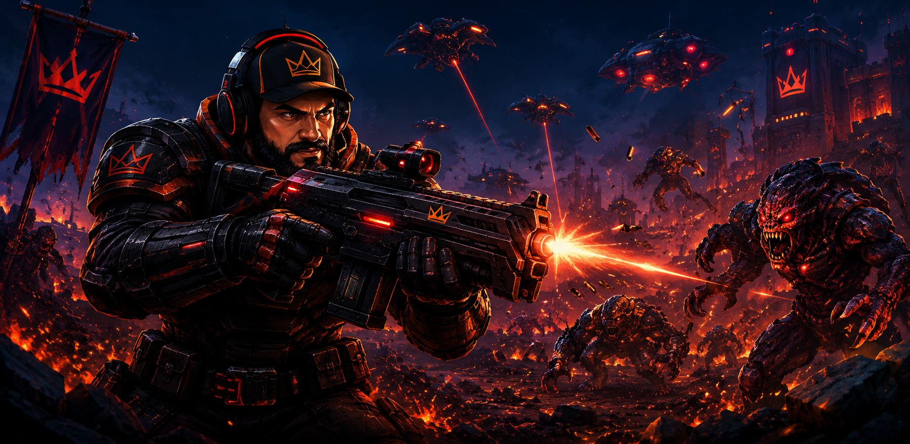 CrownShift battling through a futuristic arena